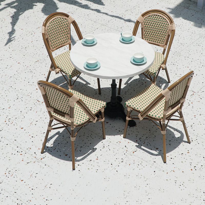 Modern Outdoor Dining Table Stone/Steel Patio Table with Metal Frame