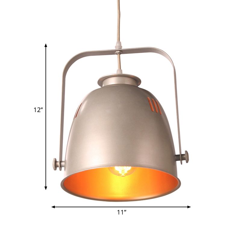 1 Light Restaurant Hanging Ceiling Light Industrial Style Inner Gold Pendant Lighting with Bucket Metallic Shade