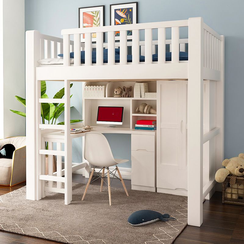 Natural Wood Loft Bed Contemporary Kids Bed with Guardrails and Mattress