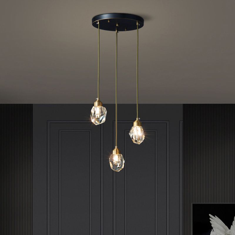 Lampe suspendue à suspension minimaliste Black-Gold en forme de gemme avec une nuance de cristal pour le restaurant