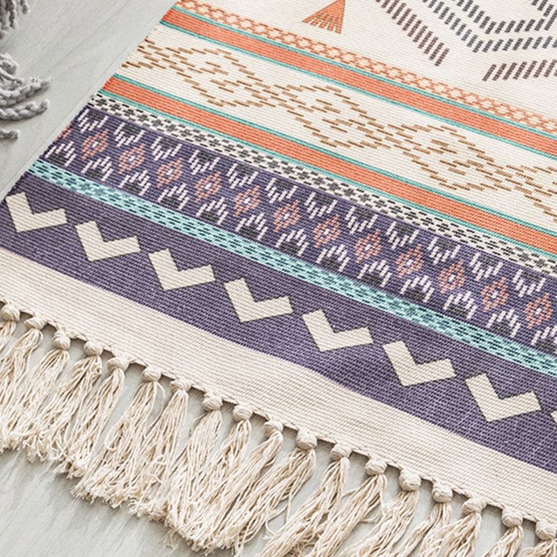 Classical Boho-Chic Rug Hand-Knitted Carpet with Fringe Cotton Blend Area Rug for Home Decoration