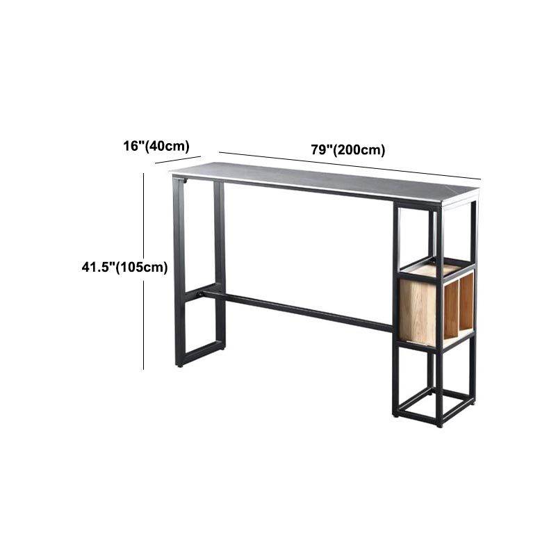 Industrial Bar Table 42-inch Height Stone Top Bistro Table with Storage Shelf