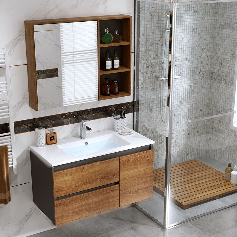 2 Drawers Vanity Wood Frame Freestanding Shelving Included Mirror Single Sink Vanity