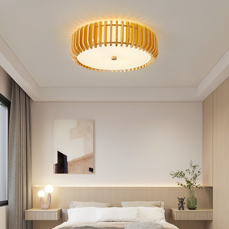 Wooden Ceiling Light Modern Ceiling Mount Light with Wood Shade for Bedroom