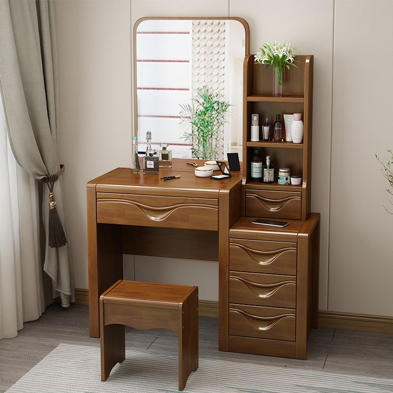 Traditional Solid Wood Vanity Makeup Table with Drawers and Mirror