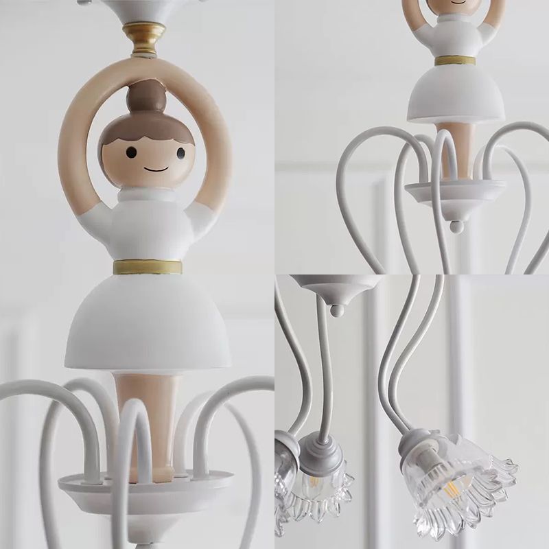 Résine Ballet Pendant Lumière avec Shade Flower 5 Lumières Creative Chandelier en blanc pour la maternelle