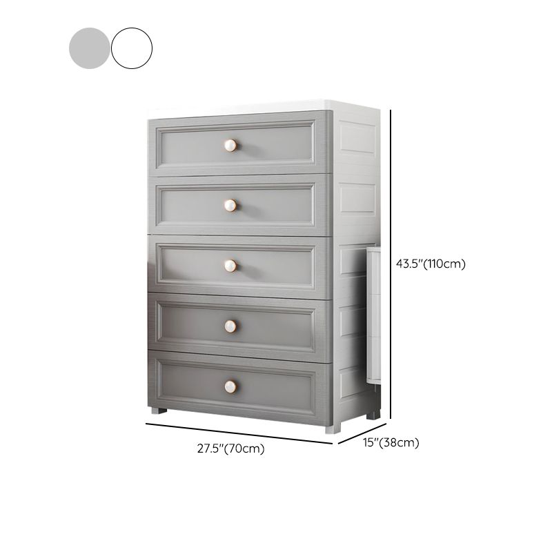 5 Drawers Vertical Kids Nightstand Modernism Plastic Nursery Dresser for Home