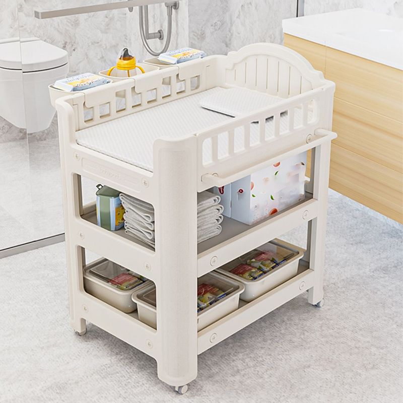 Arch Top White Baby Changing Table with Shelf, Changing Table with Storage