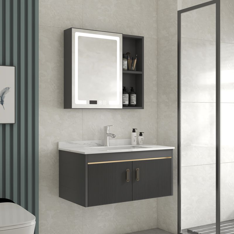 Glam Vanity Single Sink Wall Mounted 2 Doors Metal Frame Rectangular Vanity with Mirror