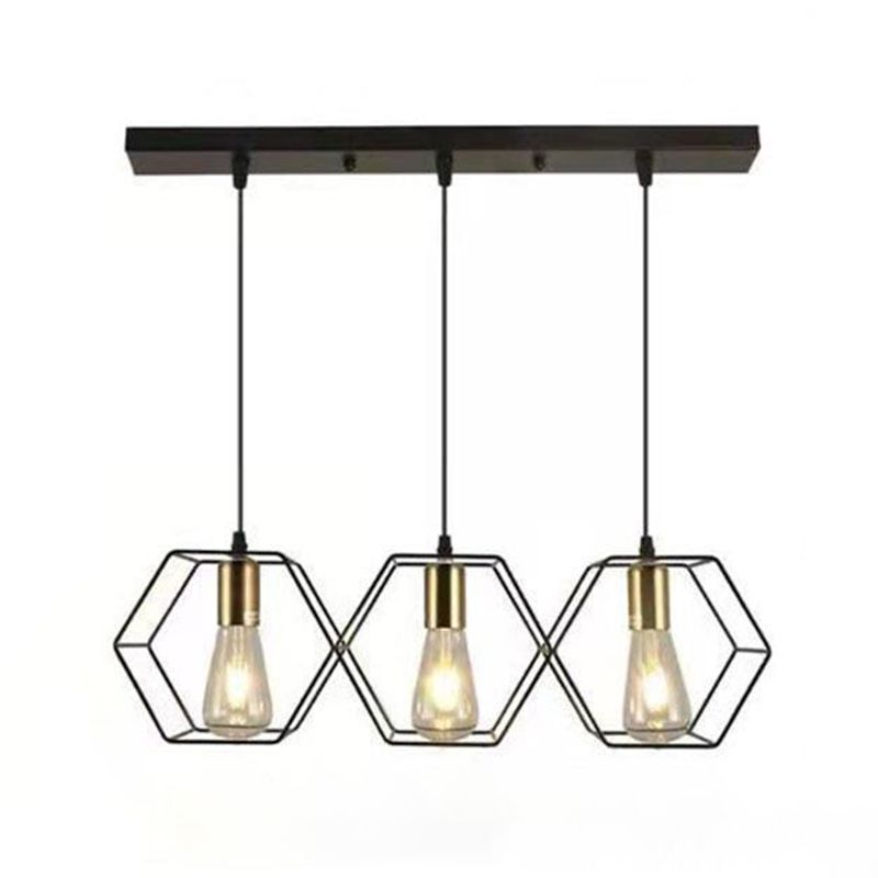 Geometric Dining Room Hanging Lamp Loft Style Metal Black Pendant Light Fixture