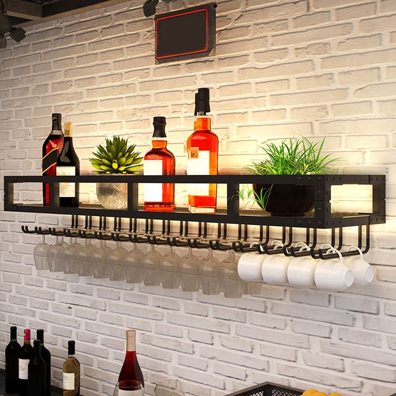 Modern Wall Mounted Wine Bottle & Glass Rack Iron Horizontal Wine Shelf