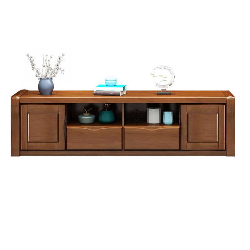 Traditional TV Console Rubber Wood Open Storage TV Stand Console for Living Room