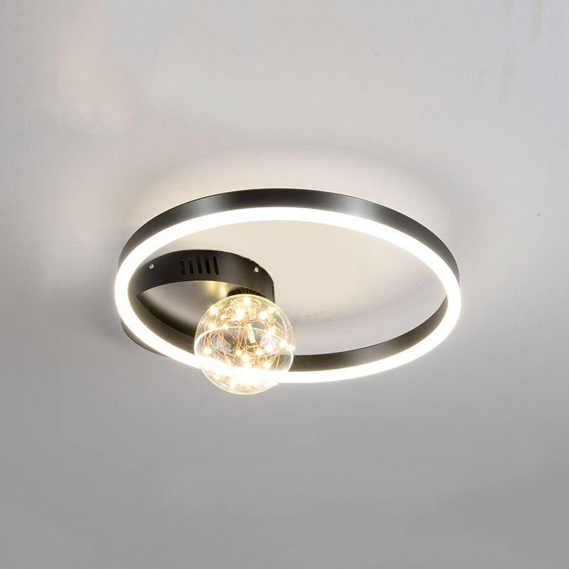 Hoop Shade LED Ceiling Lighting Simplicity Metal Starry Flush Mount with Ball Glass Shade