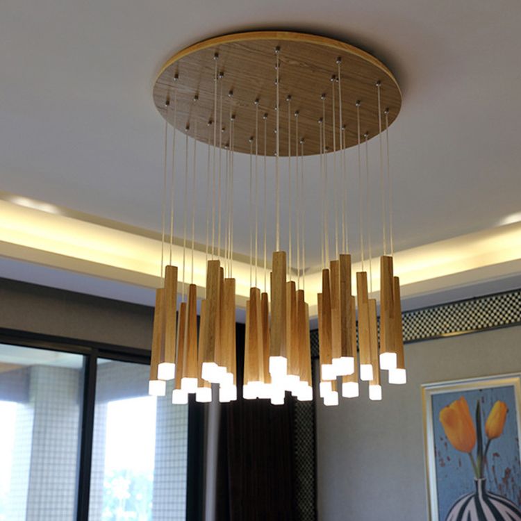 Matchstick Dining Room LED Pendant Light Wood 1/5/7-Light Ceiling Light Fixture with Diffuser in Warm/White Light