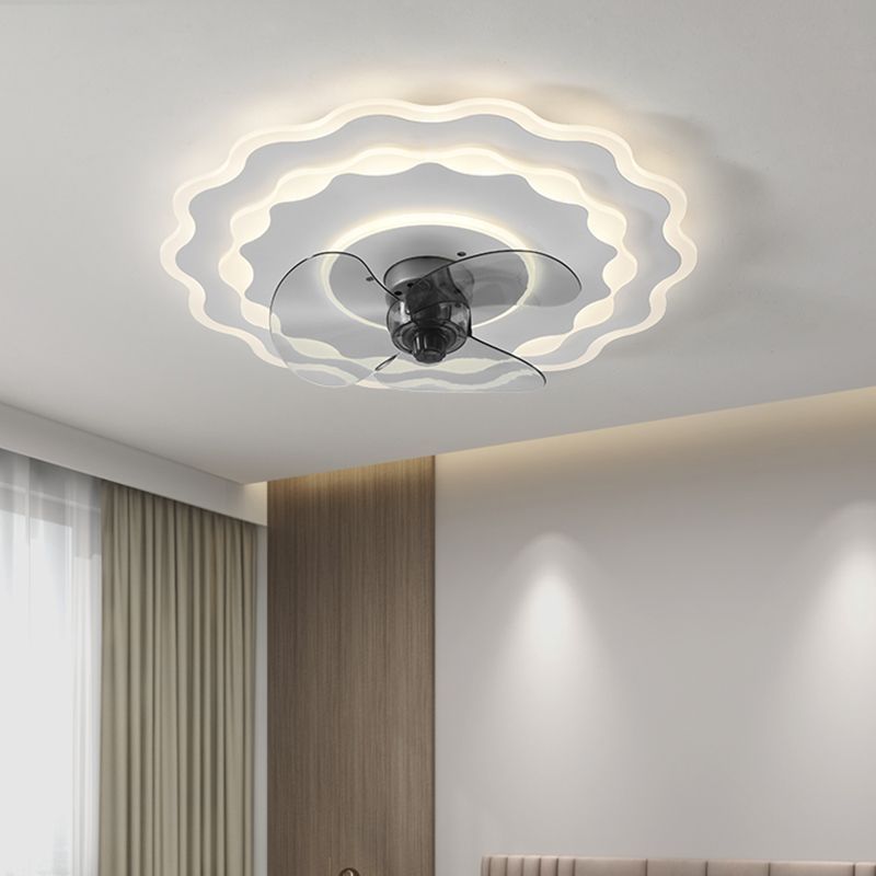 LED Ceiling Fan Contemporary Metal and Plastic Fan Mounted Fixture in White