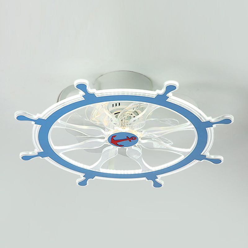 Circular LED Ceiling Fan Lamp Stylish Nordic Metal Kids Bedroom Semi Flush Mount Light