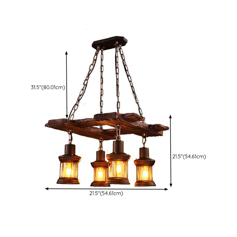 Cylinder Shape Island Lamps Industrial Style Wood 4 Lights Island Light in Brown