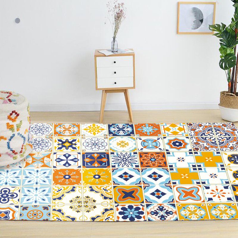 Moroccan Mosaic Print Rug Multi Colored Polyester Carpet Non-Slip Backing Washable Pet Friendly Rug for Living Room