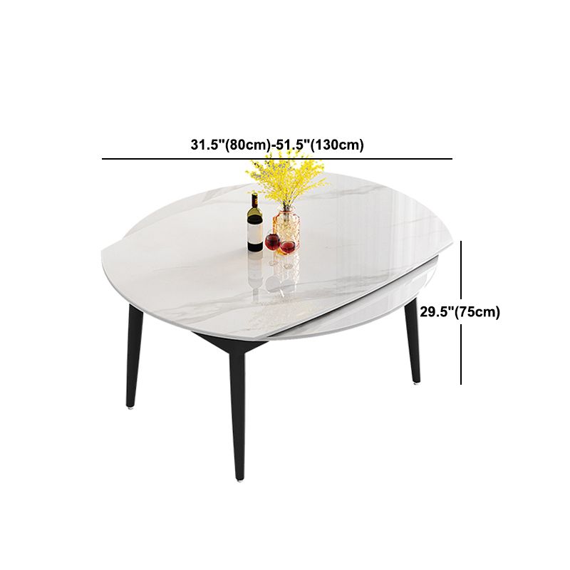 Modern Round Stone Table Black Base Dining Table with Leaf Extension