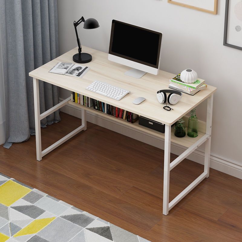 Wooden Rectangular Writing Desk Bedroom Office Desk with Metal Legs