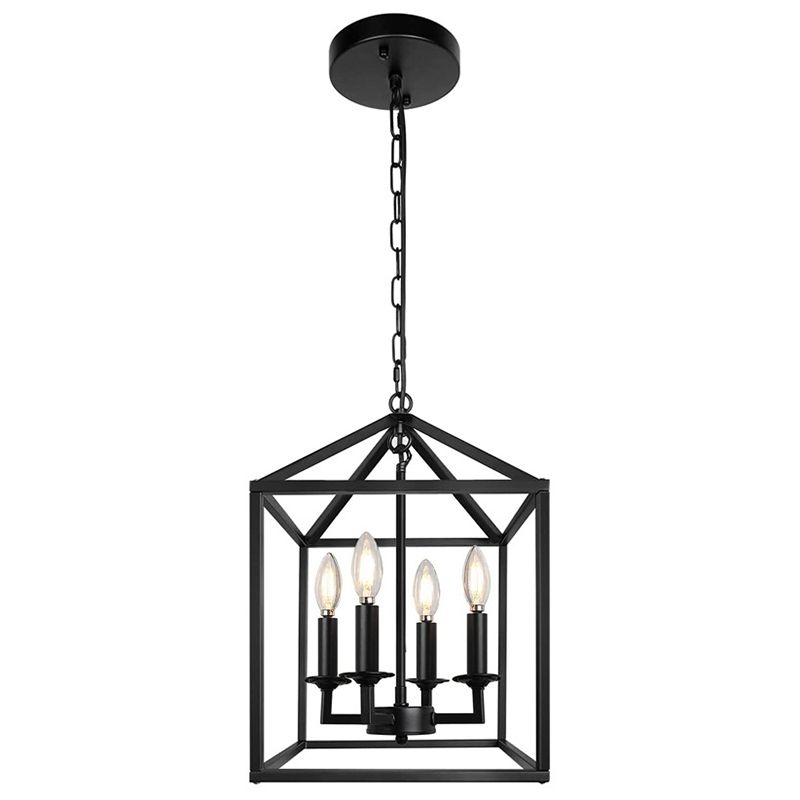 Industrial Vintage Square Adjustable Pendant Light Wrought Iron Ceiling Light for Dining Room