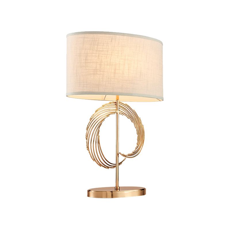 Gold Drum Night Table Lamp Contemporary 1-Head Fabric Nightstand Light for Bedroom