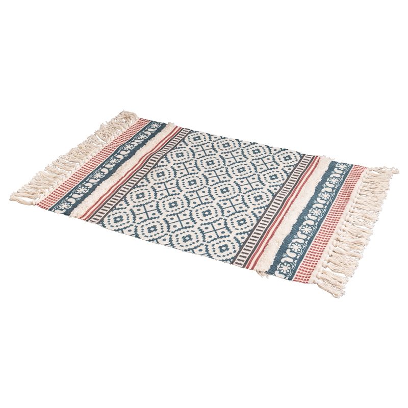 Boho-Chic Geometric Print Carpet Cotton Indoor Rug Fringe Pet Friendly Rug for Home Decoration