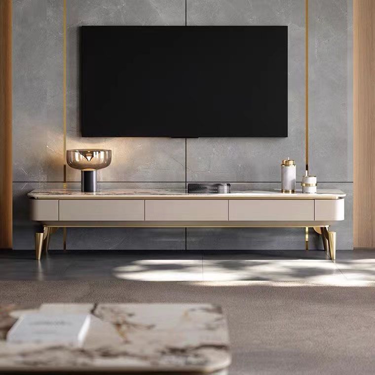 Contemporary Media Console Stone TV Media Stand with 3 Drawers