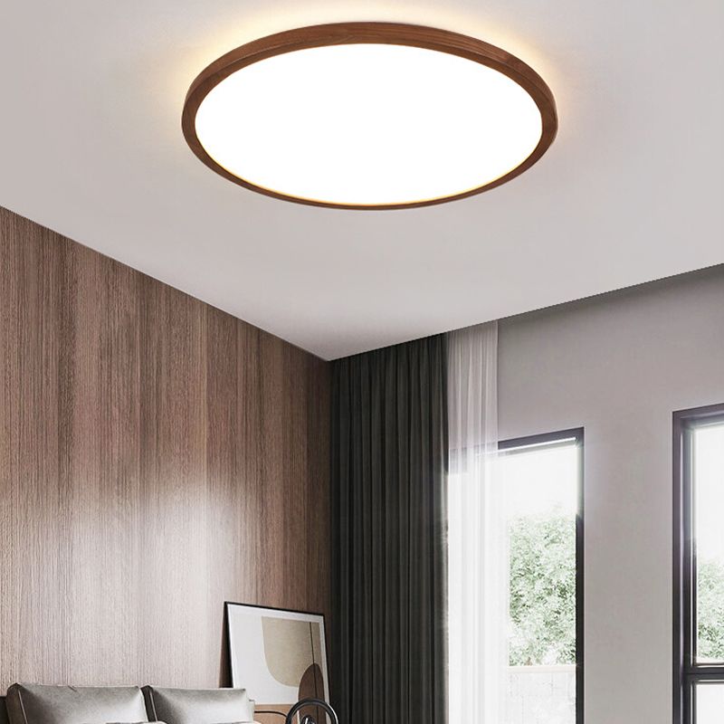 Modern Wood Flush Mount Circle Shape Ceiling Light with Acrylic Shade for Living Room