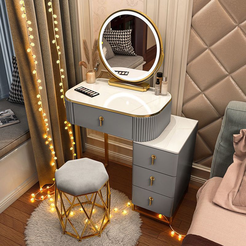 Glam Wooden Bedroom Lighted Mirror with Drawer Makeup Vanity Desk