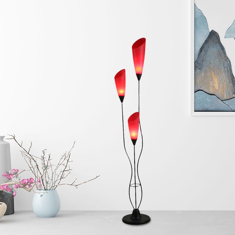 Torchiere Floor Reading Lamp Macaron Metallic 3 Heads Living Room Standing Light in Red