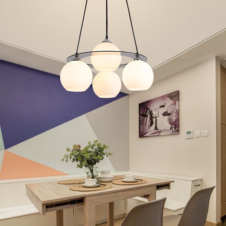 4 lichten bal hanglampverlichting moderne eenvoud witte glas hanglamp plafondlampen voor restaurant