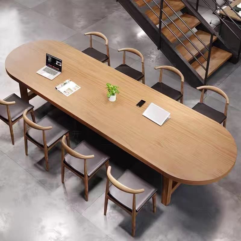 Contemporary Style Office Desk Solid Wood Oval Meeting Writing Desk