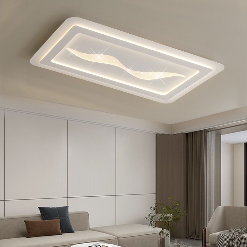 Modernism Flush Mount Rectangular Ceiling Mounted Fixture in White for Bedroom