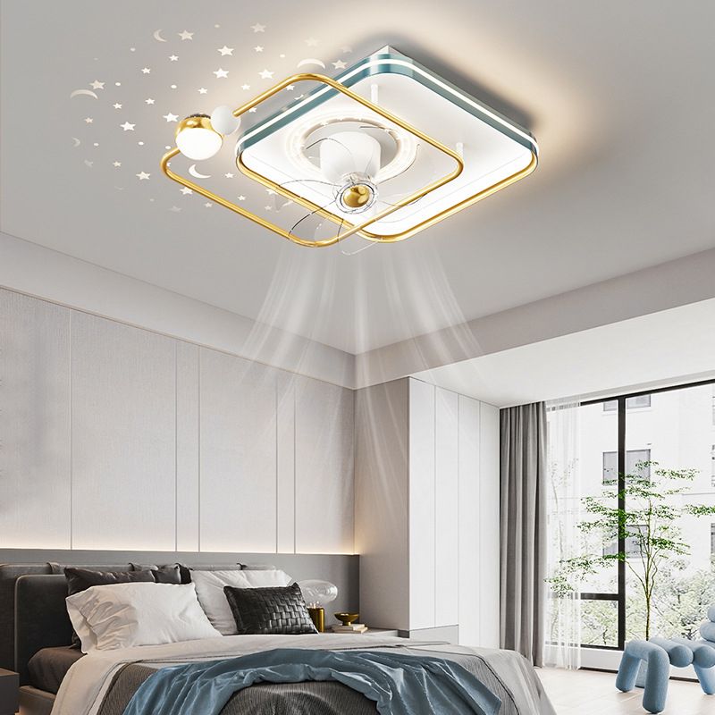 Modern LED Geometric Fan Light White and Gold Ceiling Fan Light