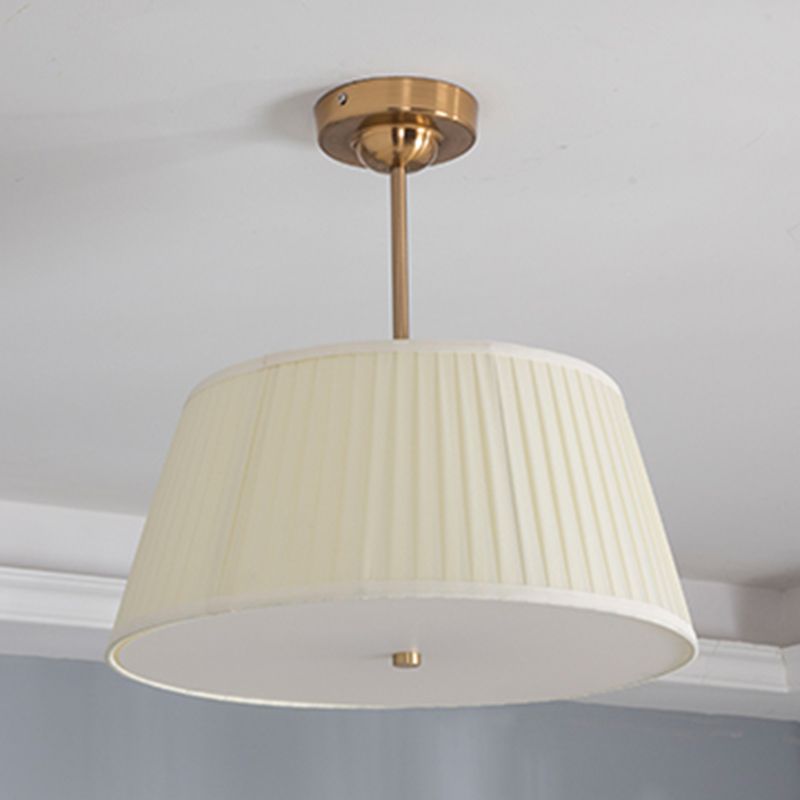 Drum Semi Flush Mount Chandelier Modern Fabric Semi Flush Light in Beige