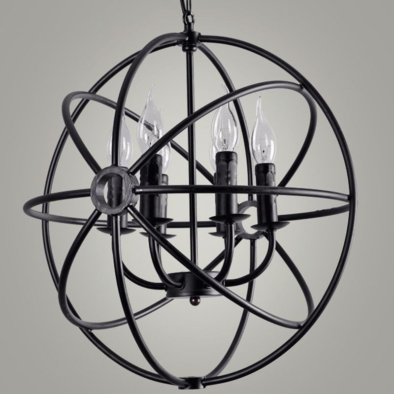 Black Globe Pendant Light in Industrial Classic Style Wrought Iron Ceiling Light for Commercial Place