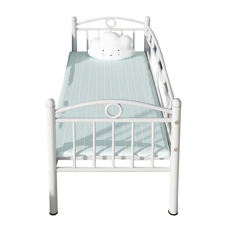 Contemporary Metal Platform Bed Open Frame White Kids Bed with Guardrail