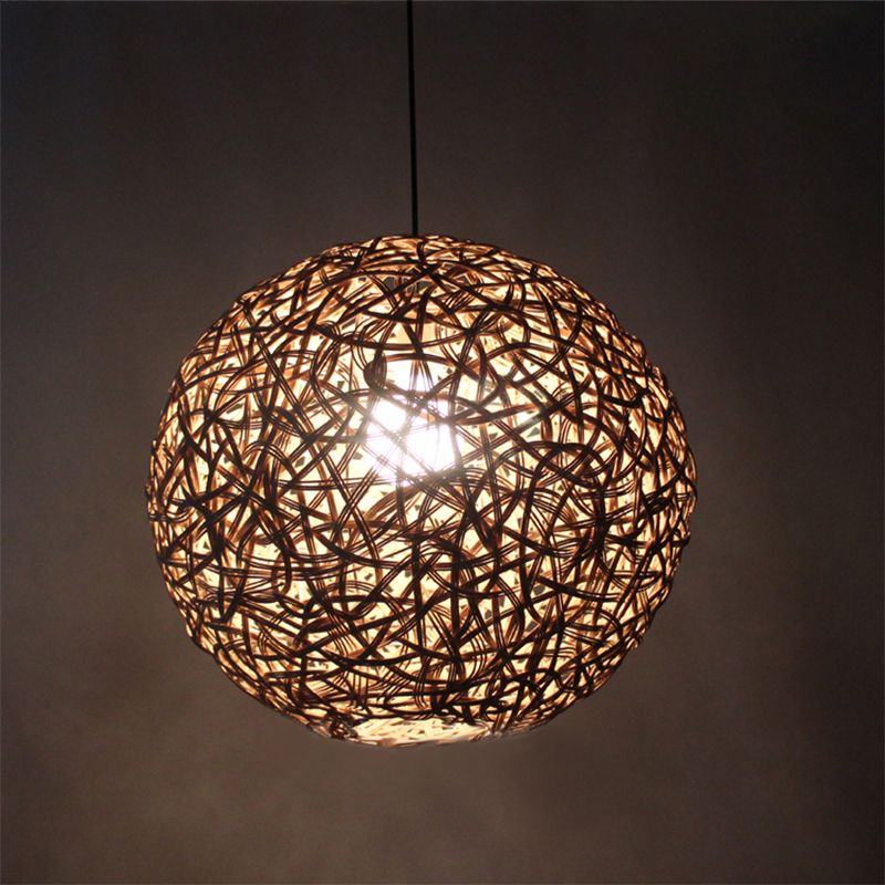 Flaxen Floral Sphere Pendulum Light Modern 1 Head 12"/16"/19.5" Wide Rattan Hanging Lamp Kit for Dining Room