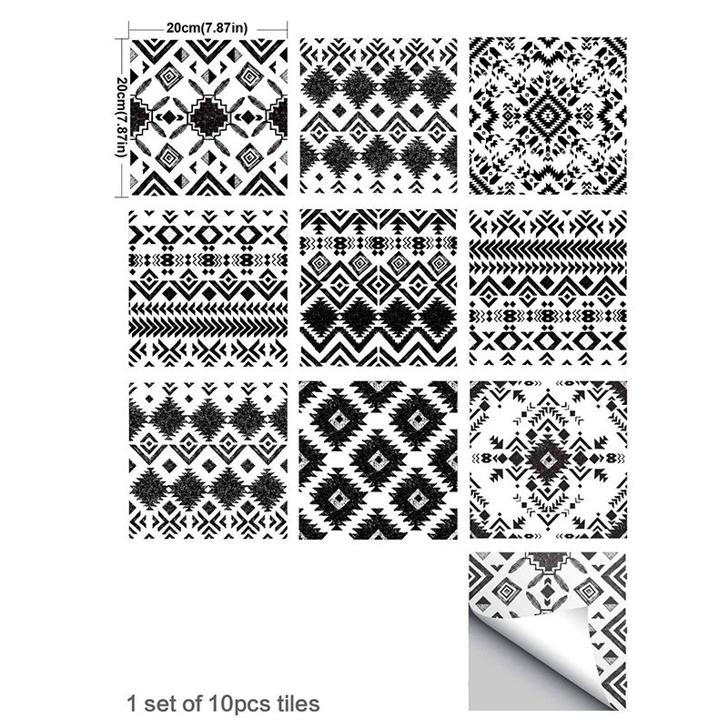 Exotic Mixed Pattern Adhesive Wallpaper Panels for Bathroom, Black and White, 8' L x 8" W