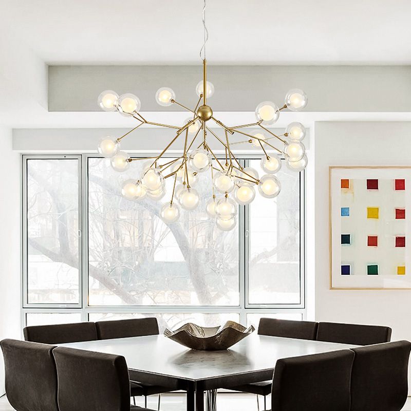 Double Glass Bubbles Chandelier Postmodern Style Firefly Pendant Lamp for Restaurant