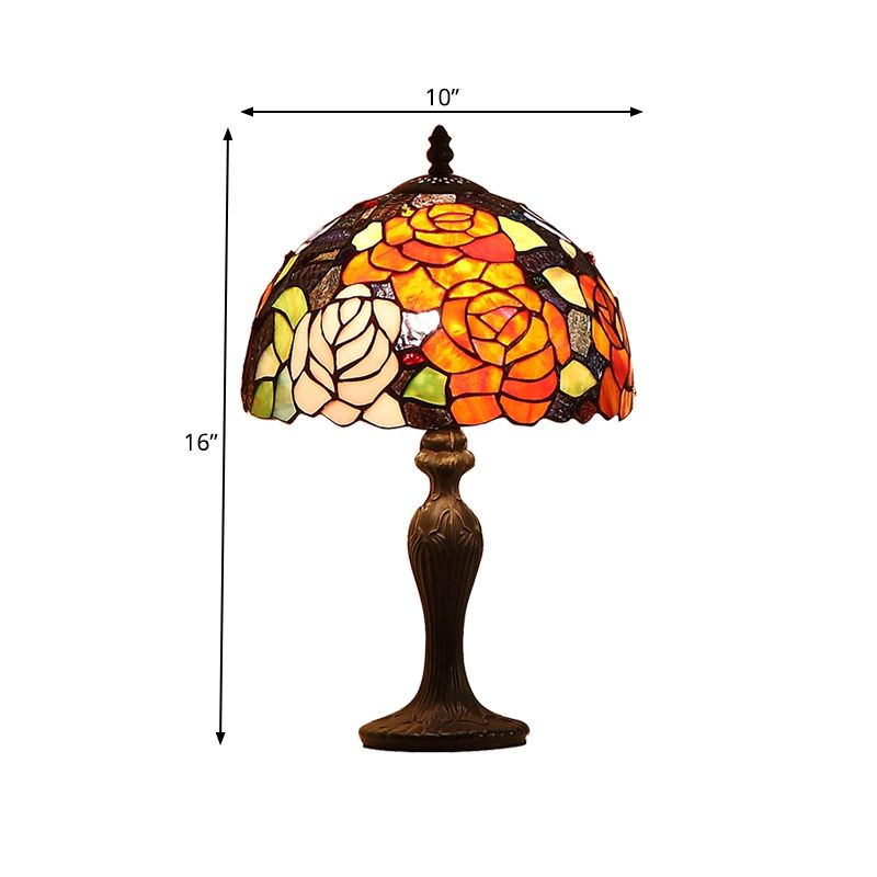 Stained Art Glass Blossom Table Lamp Tiffany 1-Light Dark Brown Night Stand Light