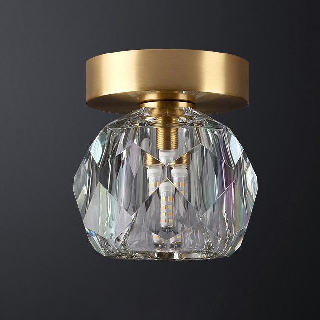 Round Ceiling Flush Mount Light Modern Crystal Aisle Close to Ceiling Light in Coppery