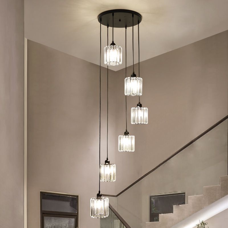 Prismatic Crystal cylindrique suspendue Light Contemporain Cluster Pendant Light pour les escaliers