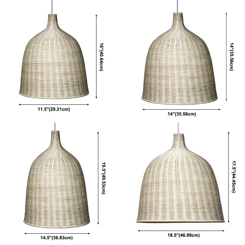 Accesorios de iluminación colgante de campana chino ratán colgando luz con cordón colgante para restaurante