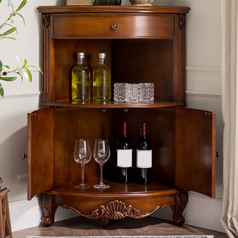 Mid-century Modern Brown Corner Cabinet, Wooden Accent Cabinet with Shelves