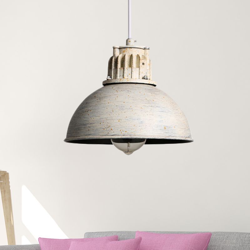 1 Light Pendant Farmhouse Restaurant Down Lighting with Domed Metallic Shade in Matte White