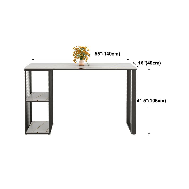 Modern Black Iron Bar Dining Table with White Stone Top Rectangle Indoor Bistro Table