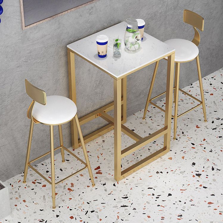 Contemporary Stone Trestle Counter Table Bistro Bar Height Cocktail Table in Gold