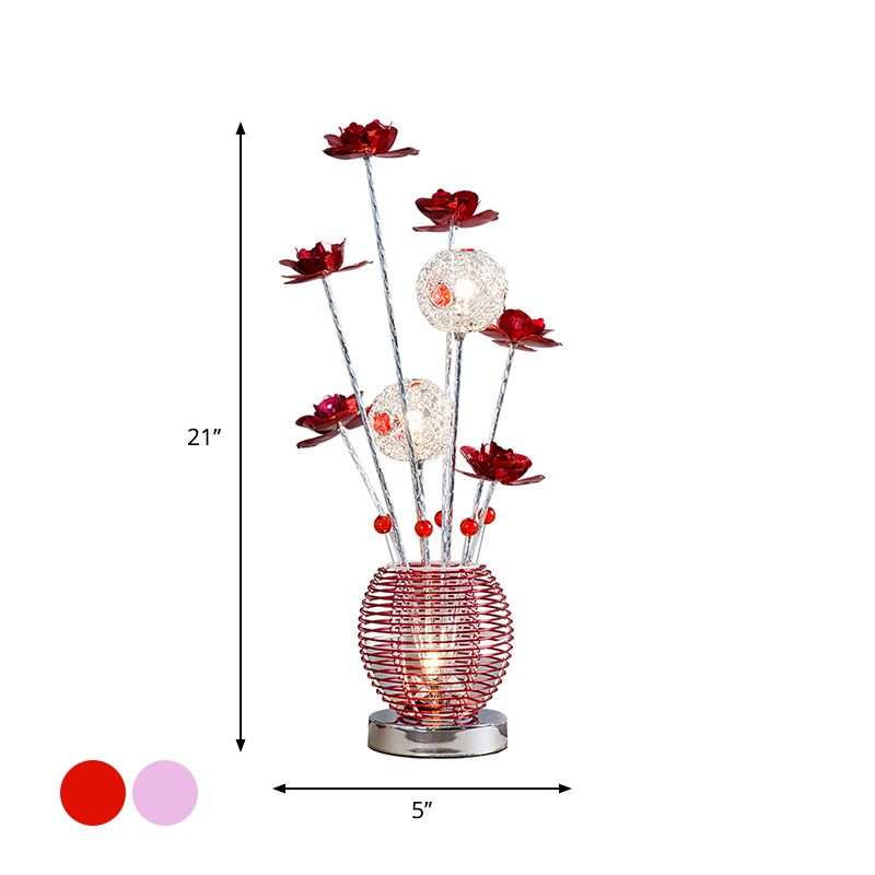 Pink/Red LED Rose Table Light Decorative Aluminum Spherical Decorative Nightstand Lamp for Bedroom